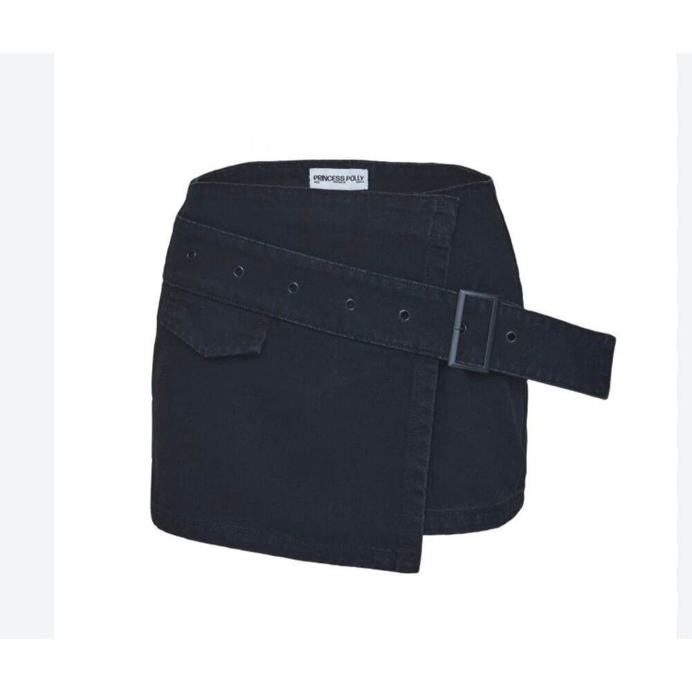 PRINCESS POLLY “HAVENWOOD” black denim buckle mini skirt - size 4